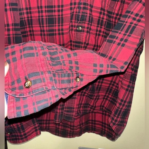 Tommy Hilfiger Red Black Plaid Button Down Shirt Men's Large L Slim Fit Winter - Picture 4 of 8